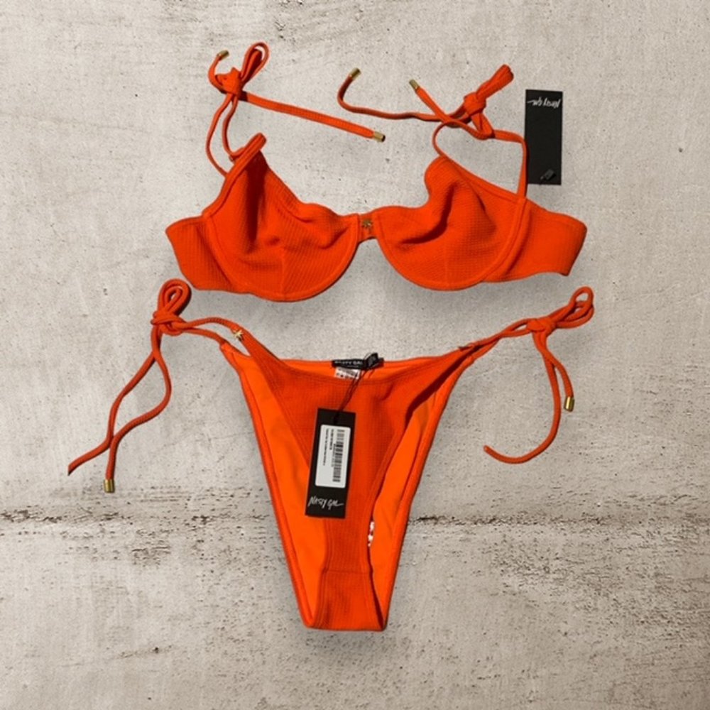 NWT Nasty Gal Underwire Tie & High Leg Cheeky Bikini Swimsuit 2 Piece Set Sz 10